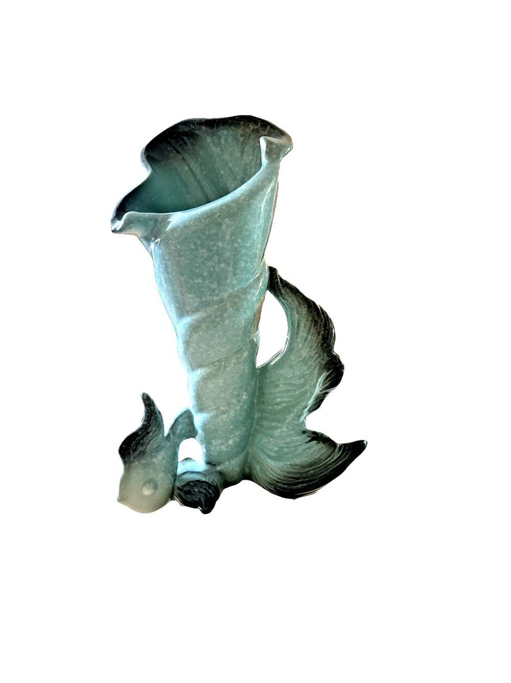 Vintage Hull Pottery Ebb Tide Shell & Goldfish Vase Speckled Turquoise Gray